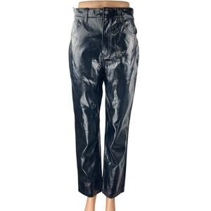 Abercrombie & Fitch 90s Straight Black Faux Patent Leather Trousers Pants Sz 28